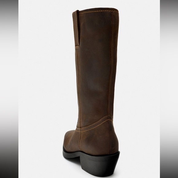 NWT Zara Leather biker boots distressed brown boho western grunge festival oiled - Picture 8 of 16